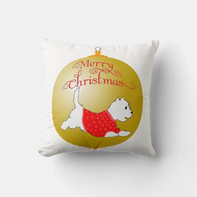 Westie Kerst Ornament Kussen (Voorkant)