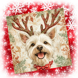 Westie Kerst Reindeer Geweien Feestdagenkaart