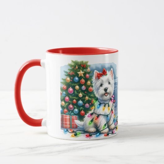 Westie Kerstboom Lichten Mok (Links)