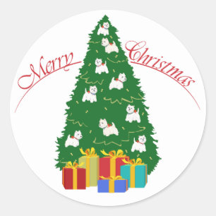 Westie Kerstboom Ronde Sticker