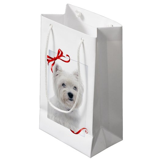 Westie kerstcadeau klein cadeauzakje (Voorkant Gekanteld)