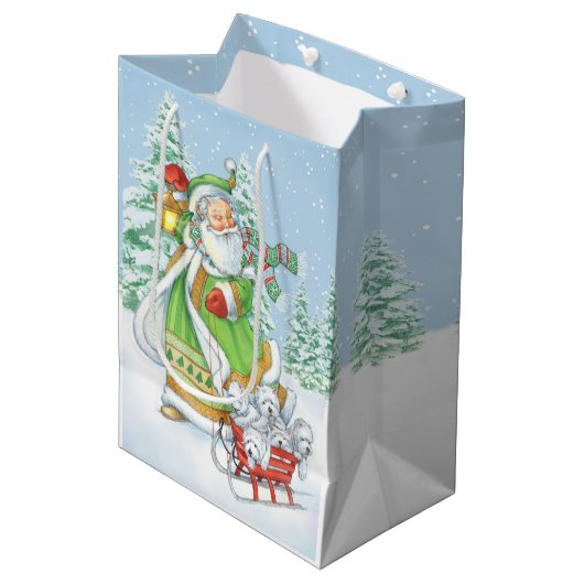 Westie-kerstcadeautas "Joyful Noise" van Borgo Medium Cadeauzakje (Voorkant Gekanteld)