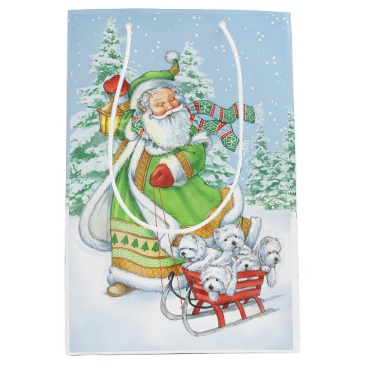 Westie-kerstcadeautas "Joyful Noise" van Borgo Medium Cadeauzakje (Voorkant)