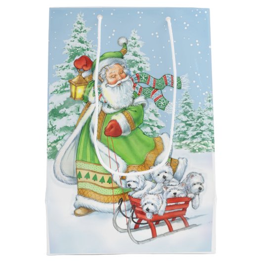 Westie-kerstcadeautas "Joyful Noise" van Borgo Medium Cadeauzakje (Achterkant)