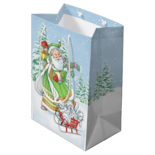 Westie-kerstcadeautas "Joyful Noise" van Borgo Medium Cadeauzakje (Achterkant Gekanteld)