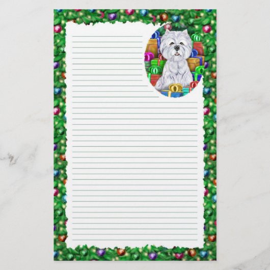 Westie-kerstcadeautjes met open kerstmis briefpapier (Voorkant)