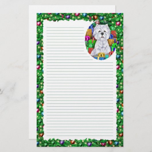 Westie-kerstcadeautjes met open kerstmis briefpapier (Voorkant / Achterkant)