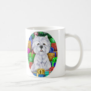 Westie-kerstcadeautjes met open kerstmis koffiemok