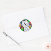 Westie-kerstcadeautjes met open kerstmis ronde sticker (Envelop)