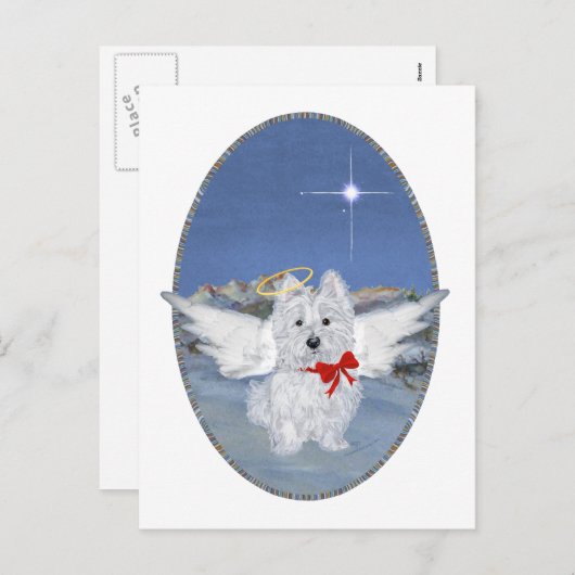 Westie kerstengel feestdagenkaart (Voorkant / Achterkant)