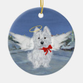 Westie kerstengel keramisch ornament (Voorkant)