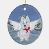 Westie kerstengel keramisch ornament (Links)