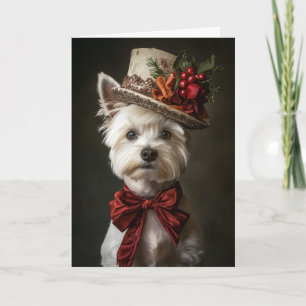 Westie Kerstkaart Elegante Victoriaanse Hond Feestdagen Kaart
