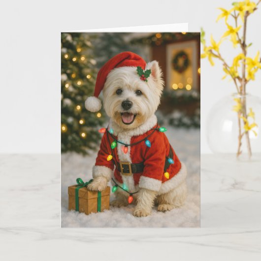 Westie-kerstkaart Kaart (Gele Bloem)