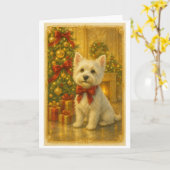 Westie Kerstkaart Kaart (Gele Bloem)