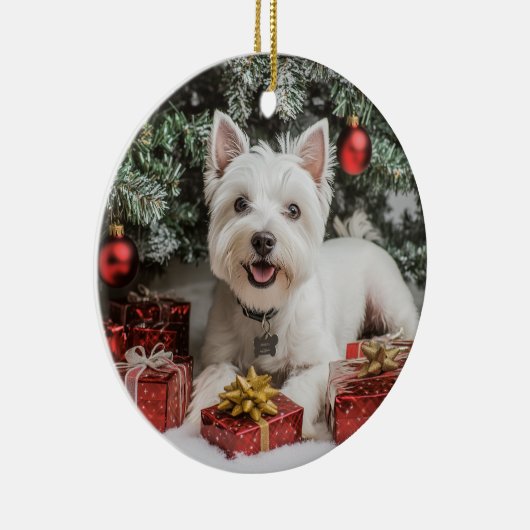 Westie Kerstmis Keramisch Ornament (Rechts)