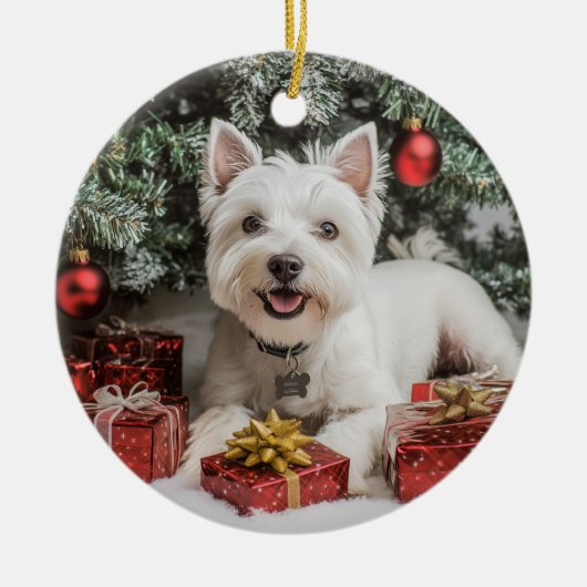Westie Kerstmis Keramisch Ornament (Voorkant)