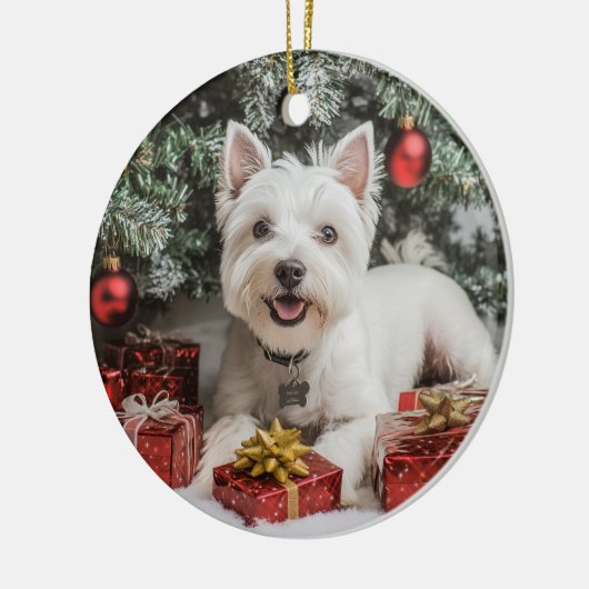 Westie Kerstmis Keramisch Ornament (Links)