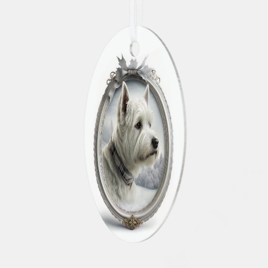 Westie Kerstmis Metalen Ornament (Voorkant links)