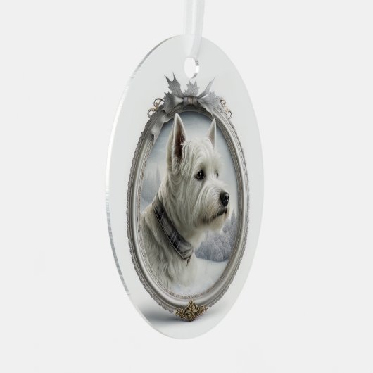 Westie Kerstmis Metalen Ornament (Voorkant Rechts)