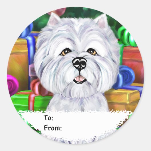 Westie Kerstmis Open Gifts Gift Labels (Voorkant)