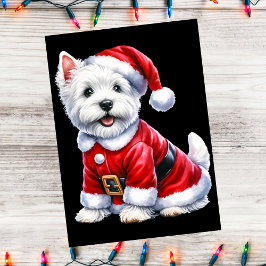 Westie Kerstmis Santa pak op zwart Feestdagenkaart