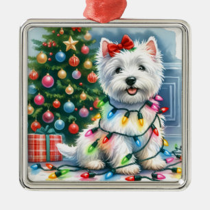 Westie Kerstverlichting Vakantie Metalen Ornament