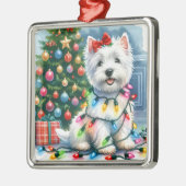 Westie Kerstverlichting Vakantie Metalen Ornament (Links)