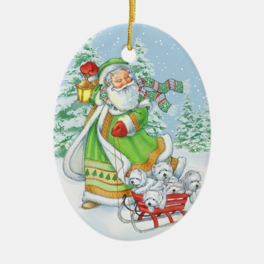 Westie: Kerstversiering "Joyful Noise" door Borgo Keramisch Ornament (Voorkant)