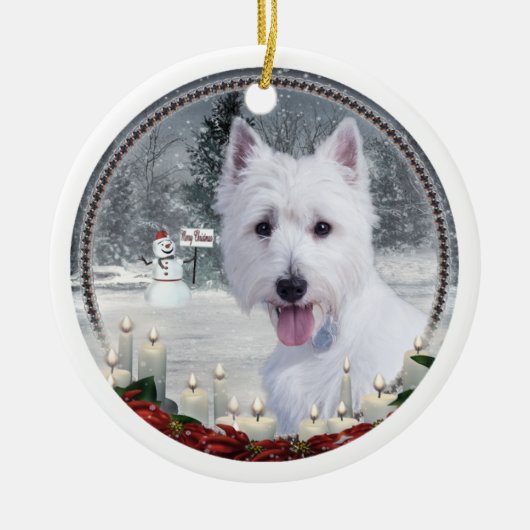 Westie kerstversiering keramisch ornament (Voorkant)