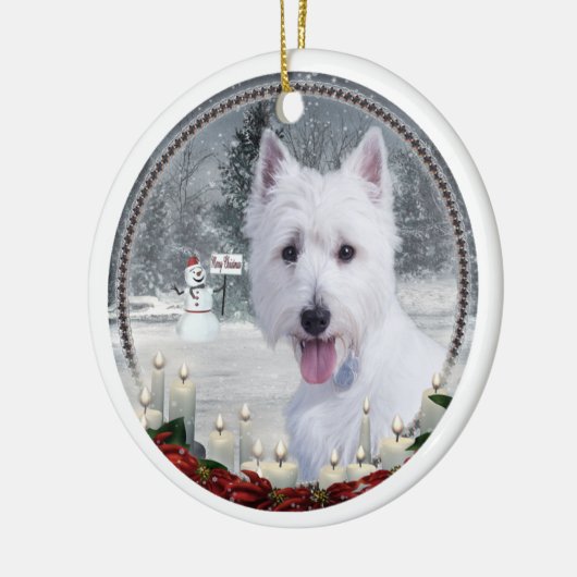 Westie kerstversiering keramisch ornament (Links)