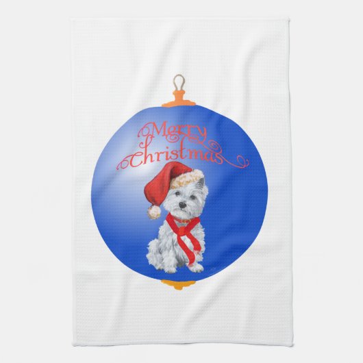 Westie kerstversiering theedoek (Verticaal)