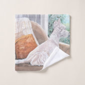 Westie kijkt uit een raam bad handdoek (Wasdoekje)