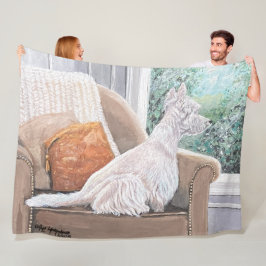 Westie kijkt uit een raam fleece deken
