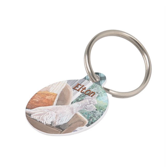 Westie kijkt uit een raam huisdierpenning (Zijkant)