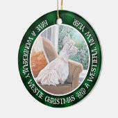 Westie kijkt uit een raam keramisch ornament (Links)