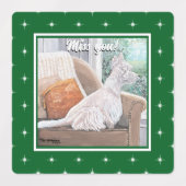 Westie kijkt uit een raam labels (Design 2)