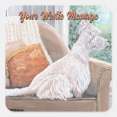 Westie kijkt uit een raam vierkante sticker (Voorkant)