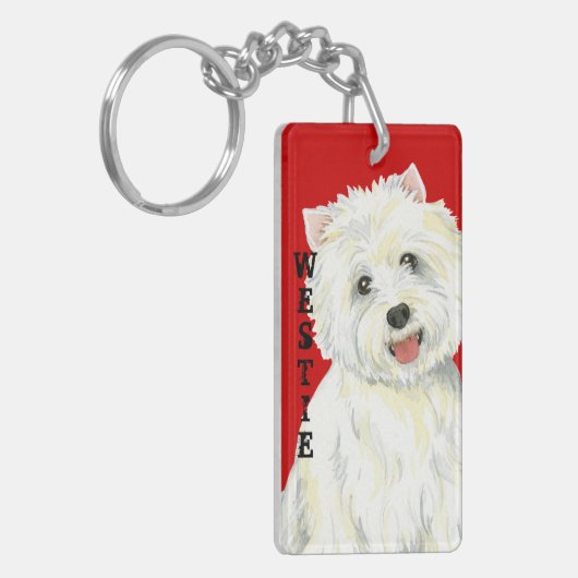 Westie-kleurenblok Sleutelhanger (Voorkant Links)