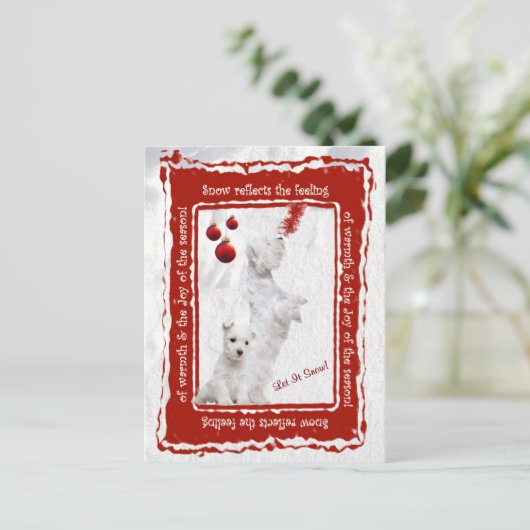 Westie Laat Het Sneeuw Vakantie Groeten Briefkaart (Staand voorkant)