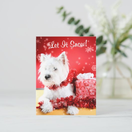 Westie laat het sneeuwen Groet #3 Feestdagenkaart (Staand voorkant)