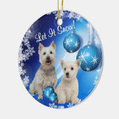 Westie laat het Sneeuwfeestelijke begroet Keramisch Ornament (Links)