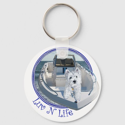 Westie Luv N Leven op een Boot Sleutelhanger (Voorkant)