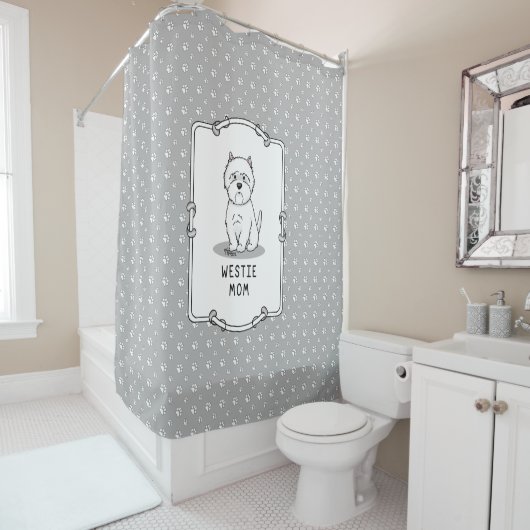 Westie Mam - West Highland White Terrier Mam Douchegordijn (In situ)