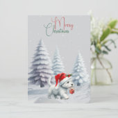 Westie met cadeau Kerstkaart (Staand voorkant)