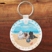 Westie met Cairn Terriers op het Strand Sleutelhanger (Voorkant)