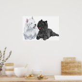 Westie met een Black Cairn Terrier Poster (Keuken)