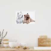 Westie met een bruine Cairn Terrier Poster (Keuken)