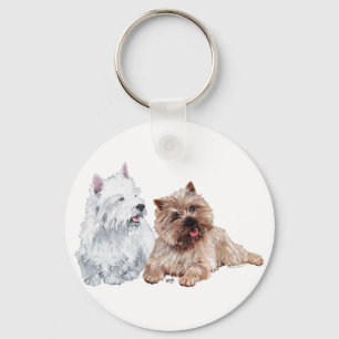 Westie met een bruine Cairn Terrier Sleutelhanger