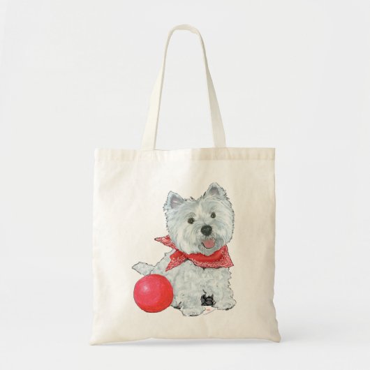Westie met een rode bal tote bag (Voorkant)